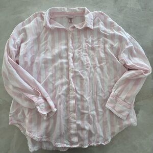 Victoria’s Secret pink & white striped long sleeve pajama set, size S short